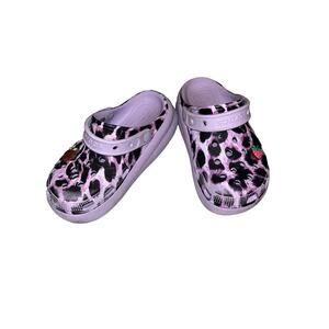 Crocs Classic Animal Comfort Clogs Purple Leopard Junior Size 1